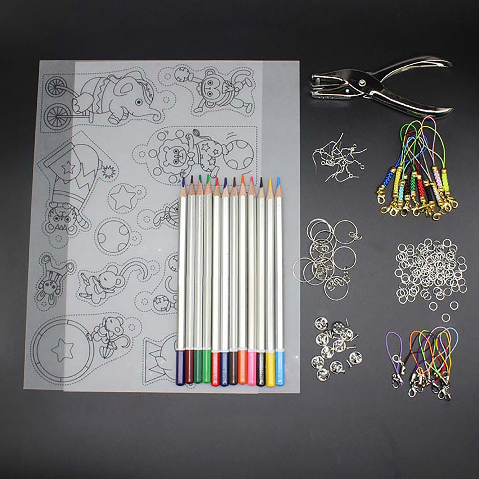 1 Set Shrinky Art Paper Heat Shrink Sheet Plastic Kit Hole Punch Keychains Pencils DIY Color Lead Manual Heat Shrink Film Tool: Type N