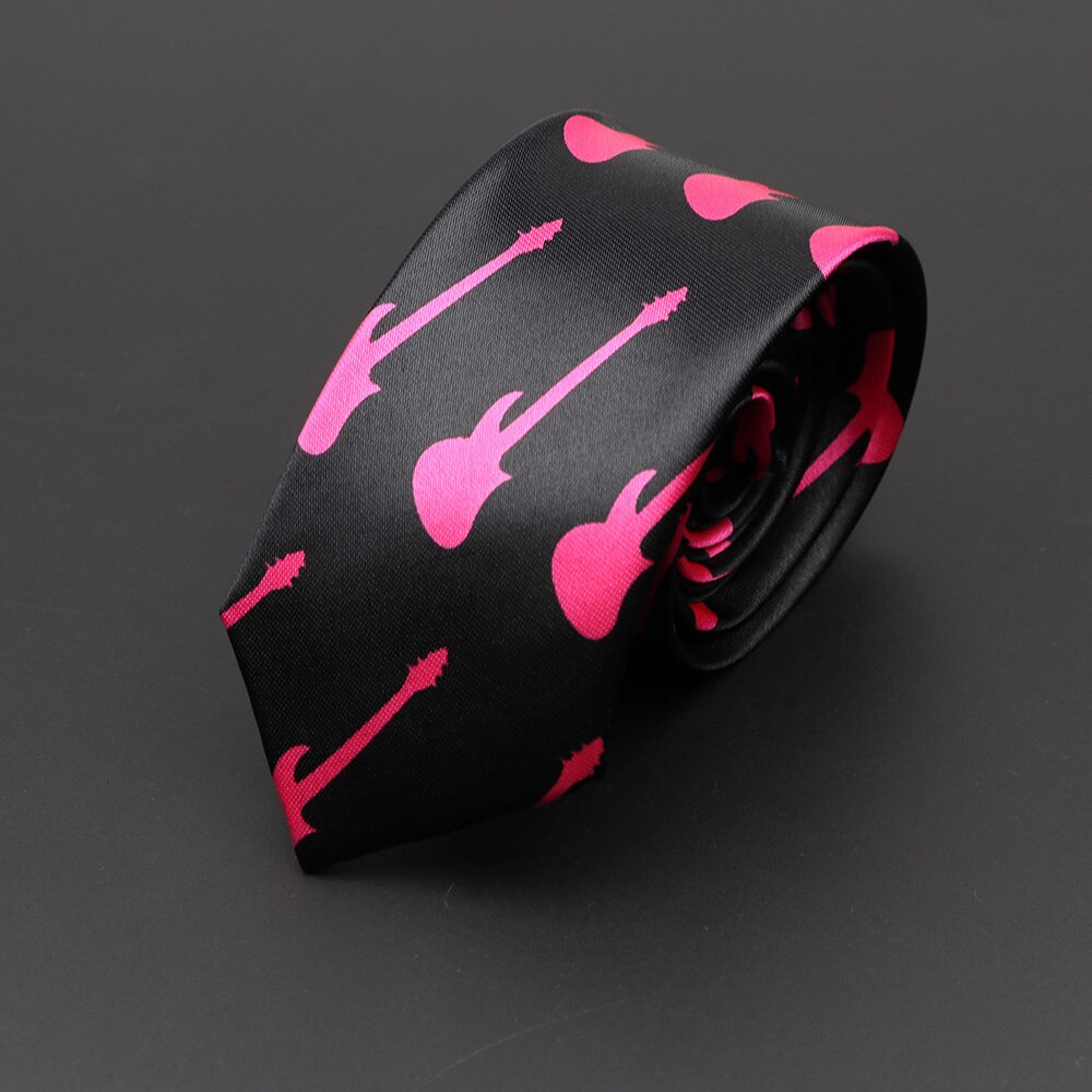 Corbata musical clásica de para hombre, Festival de vacaciones, estampado de Piano, guitarra, cara sonriente, poliéster, 5cm de ancho, corbata negra con: GINGER