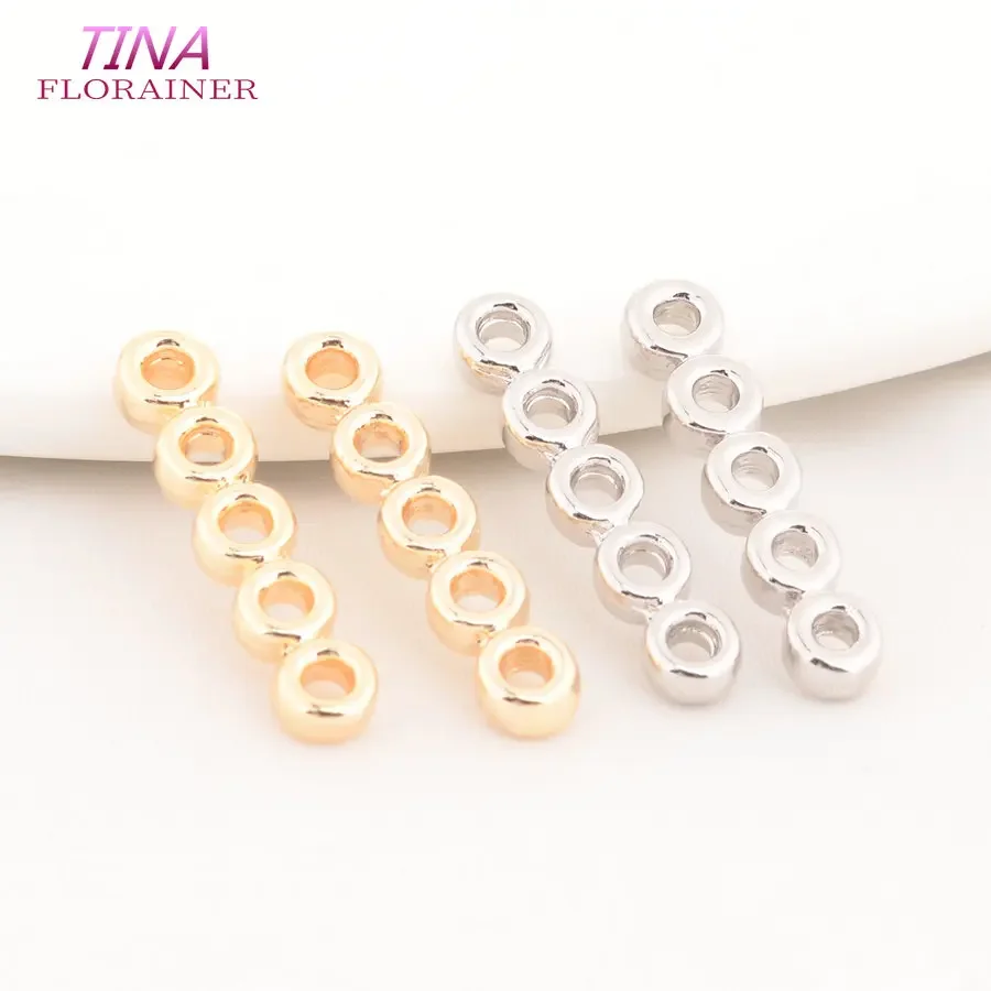 Componentes para hacer joyas con cuentas, conector de pulsera y collar con 5 agujeros, separadores de barra espaciadora de cuentas chapadas en oro Real de 18K Diy