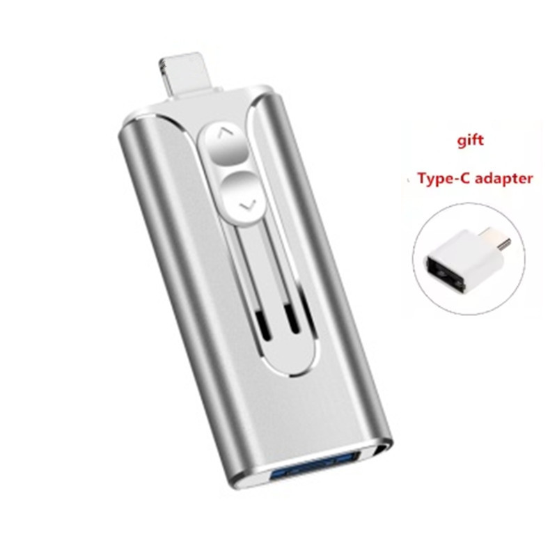 4 in 1 USB Flash Drive 256GB High Speed Micro USB Stick Type-C Pen Drive 32GB 128gb 1TB Memory Stick for iphone Android PC iPad: Silver / 32 GB