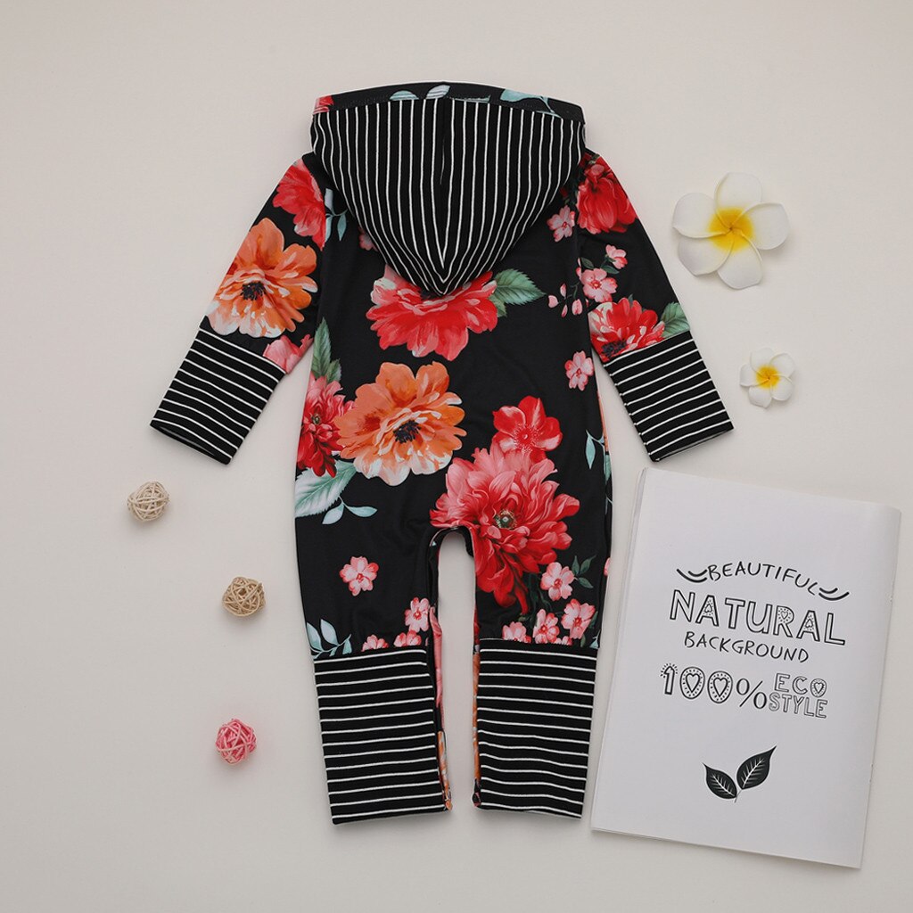 Pasgeboren Baby Baby Boy Meisje Bloemen Hooded Strepen Romper Jumpsuit Kleding Katoen Comfortabele Pasgeboren Baby Kleding 0-2 jaar