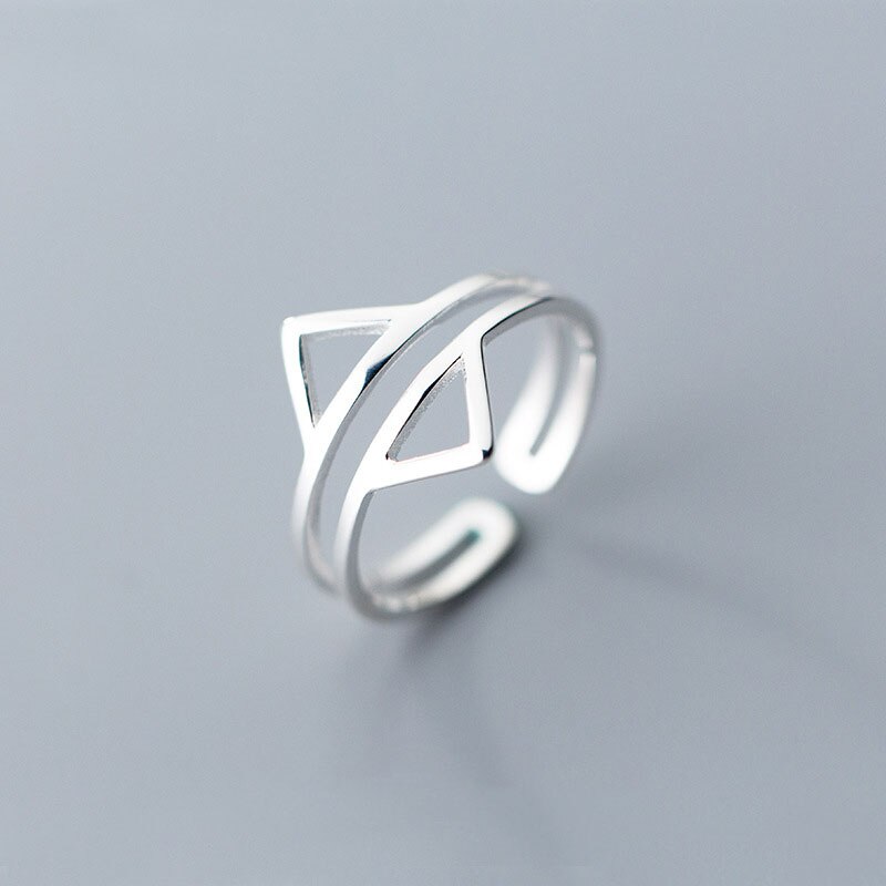 Inzatt echter 925 sterling silber geometrischer dreiecksring mit öffnung für damen, hohlring, einzigartiger feinschmuck, minimalistisch
