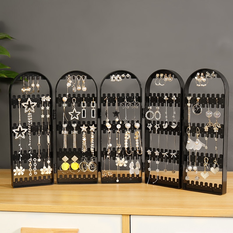 120/180/240/360holes Plastic Clear Earrings Studs Display Rack Folding Screen Earring Jewelry Display Stand Holder Storage Box