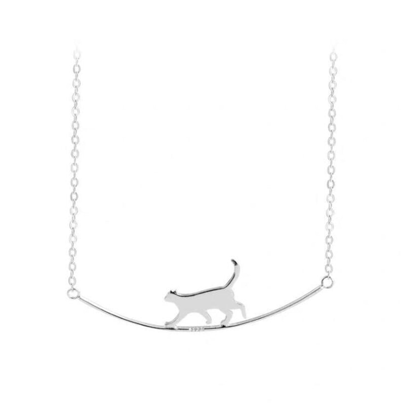 Kat buet enkel personlighed 925 smykker i sterlingsølv sød dyr gående kat kravebenet halskæder  h90