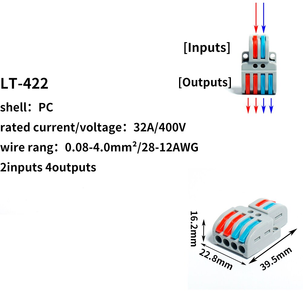 5/10 st parti minitrådskontakt universal push-in ledare plint snabb ledning elektrisk kabel led lampa push connect: Lt -422 / 20 st