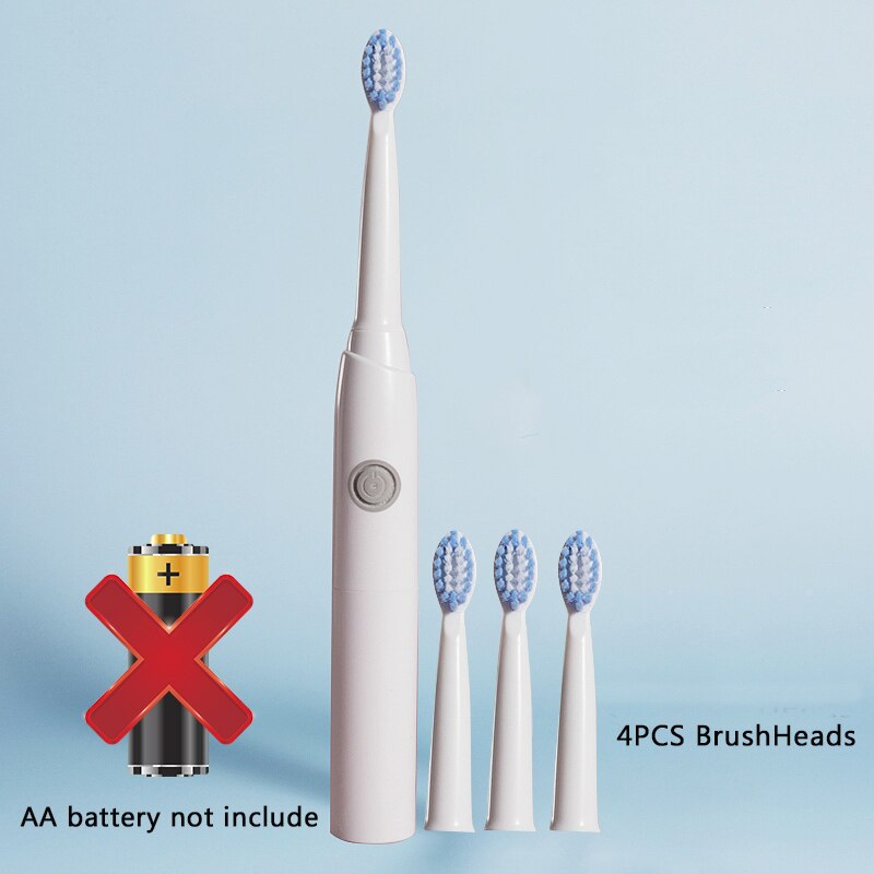 Simple Sonic Electric Toothbrushes for Adults AA Battery Clean Whitening Toothbrush IPX7 Waterproof With 4 Brush Head Portable: 4PCSWhite
