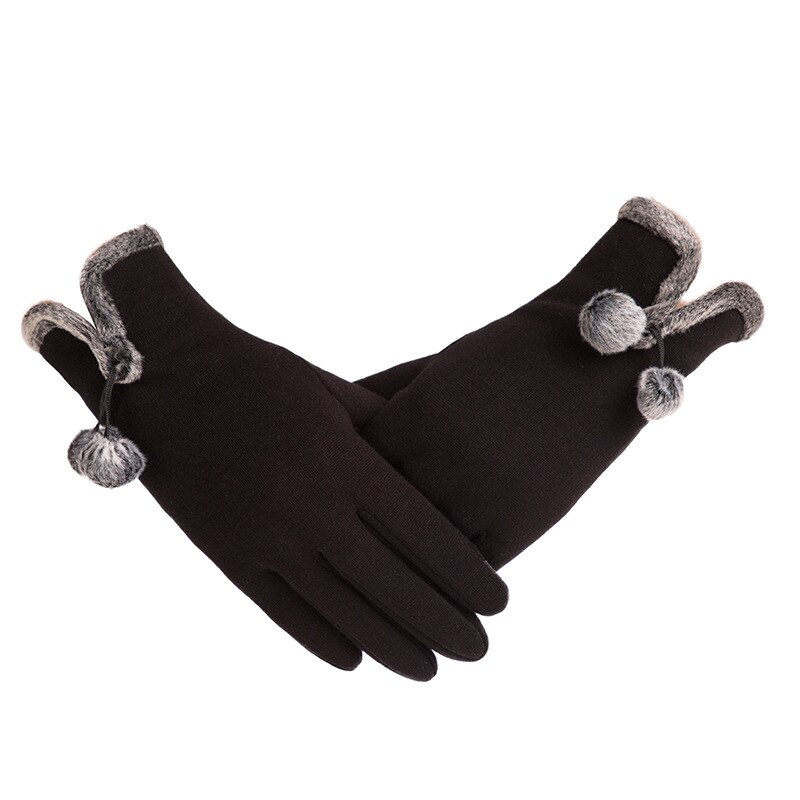 Vrouwelijke Herfst Winter Niet-ge Ïnverteerde Fluwelen Kasjmier Volledige Vinger Warm Lace Hairball Handschoenen Vrouwen Katoen Touch Screen Handschoenen g82: E Black