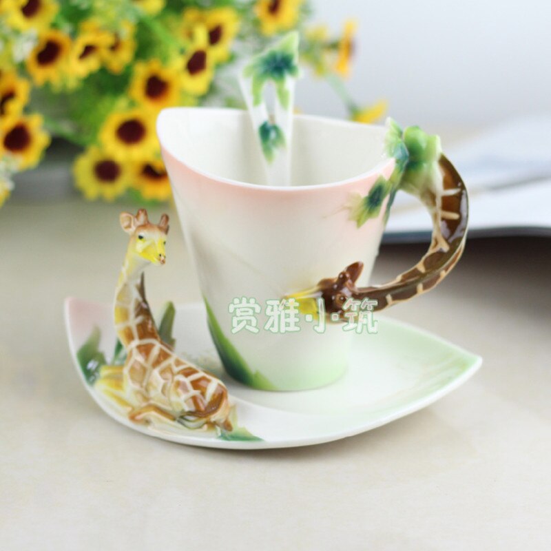 Giraffe Coffee Cups Porcelain Tea Milk Cup Set with spoon Ceramic Drinkware European Style Bone China