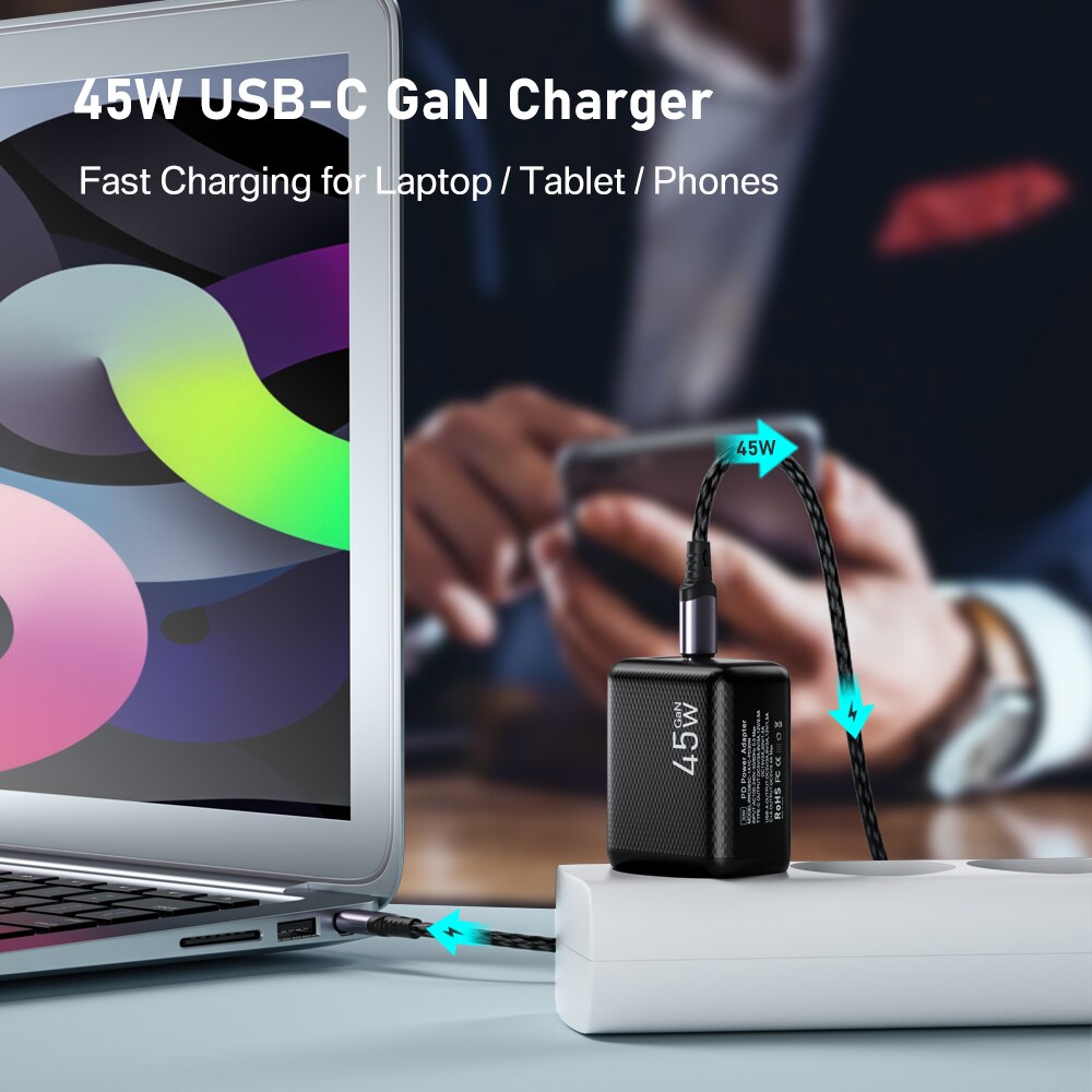 Ładowarka sieciowa 45W GaN ładowarka USB szybka ładowarka do telefonu iPhone Samsung iPad Laptop PD USB C szybka ładowarka 3.0 typ C Adapter