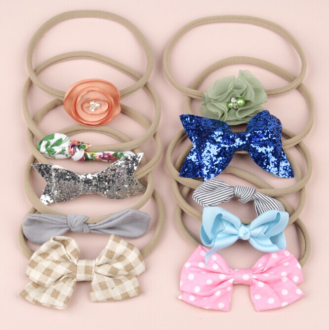 Baby Flower Accessories 10pcs/Sets Infant Kids Baby Girls Women Elastic Headband Nylon Headwear Hair Band Headdress Photo Props