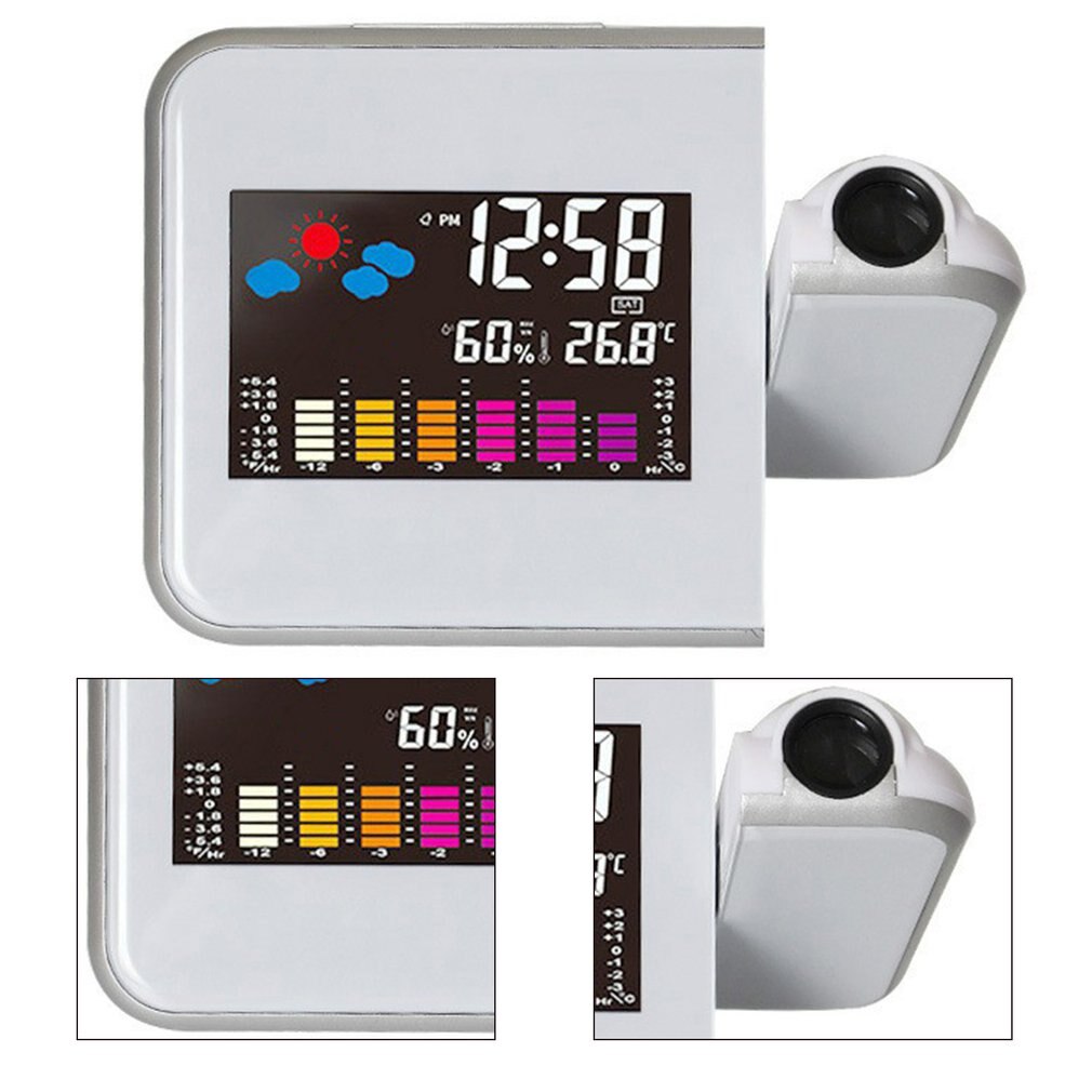 Kleurrijke Led Digitale Projectie Wekker Temperatuur Thermometer Hygrometer Desk Tijd Projector Kalender Speelgoed