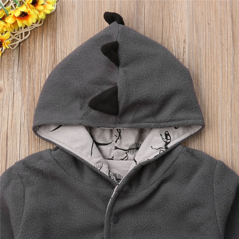 Toddler Baby 1-4Y Kids Boy Girl Infant Clothes Hooded Tops Warm Coat Autumn Winter Jacket Outfits Dinosaur Fossils Print Lining