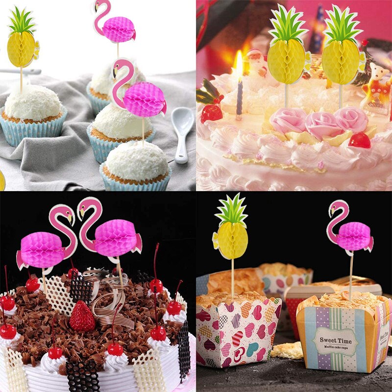 20Pcs Hawaii 3D Flamingo Pineapple Cake Topper Baby Shower Hawaiian Beach Party Wedding Birthday Party Cake Decoration