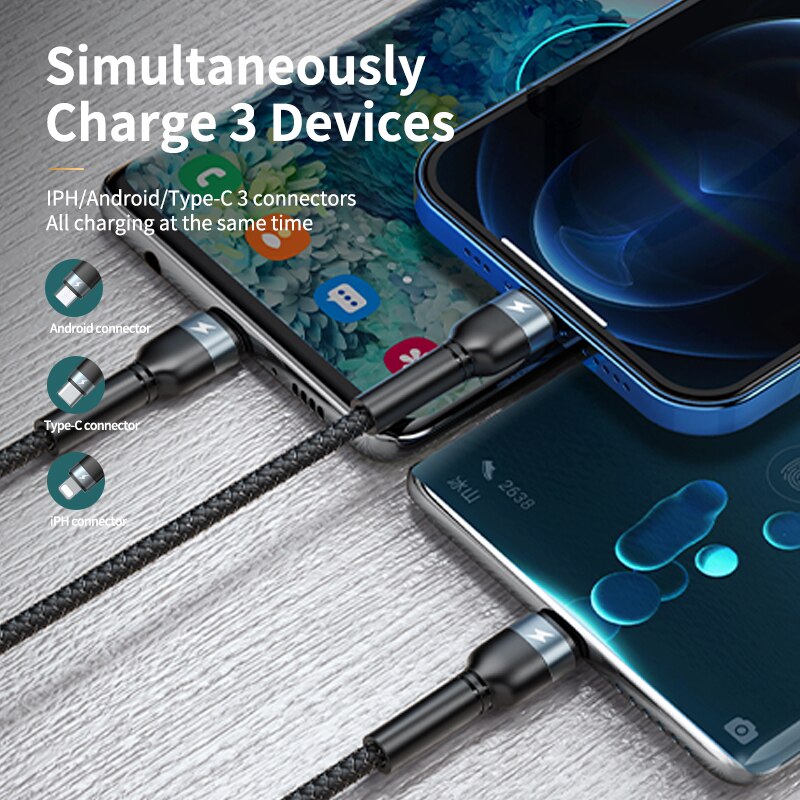 Remax 3 in 1 3a hurtigoplader usb c kabel typec lightning mikro dataoverførsel kabler telefon oplader ledning til iphone xiaomi samsung