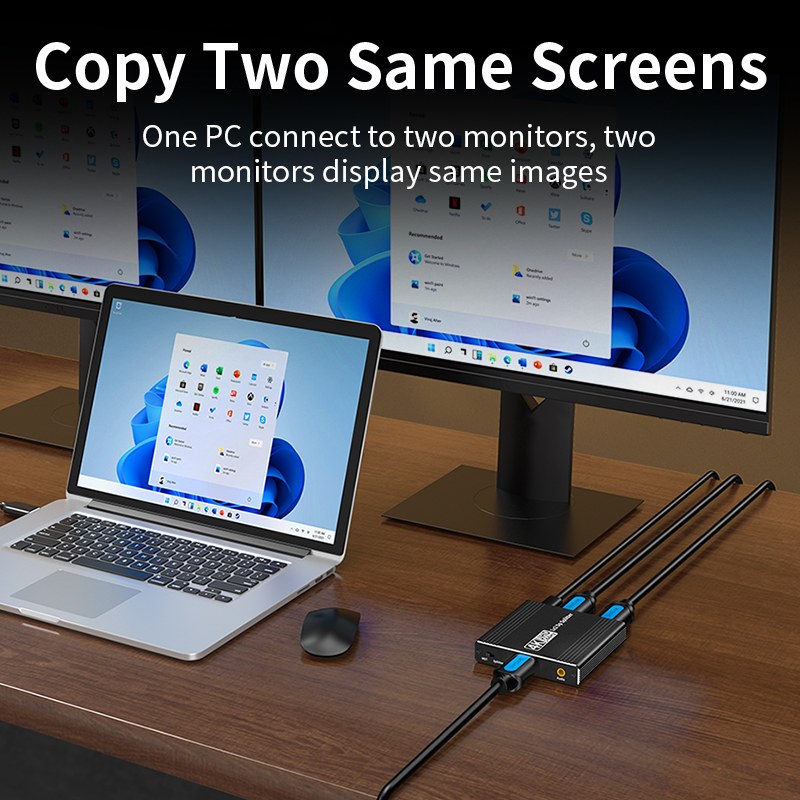 Unnlink DisplayPort Splitter 1x2 UHD 4K 144Hz DP Splitter MST Hub com áudio para 1 dispositivo PC laptop atribuido ao monitor de TV duplo