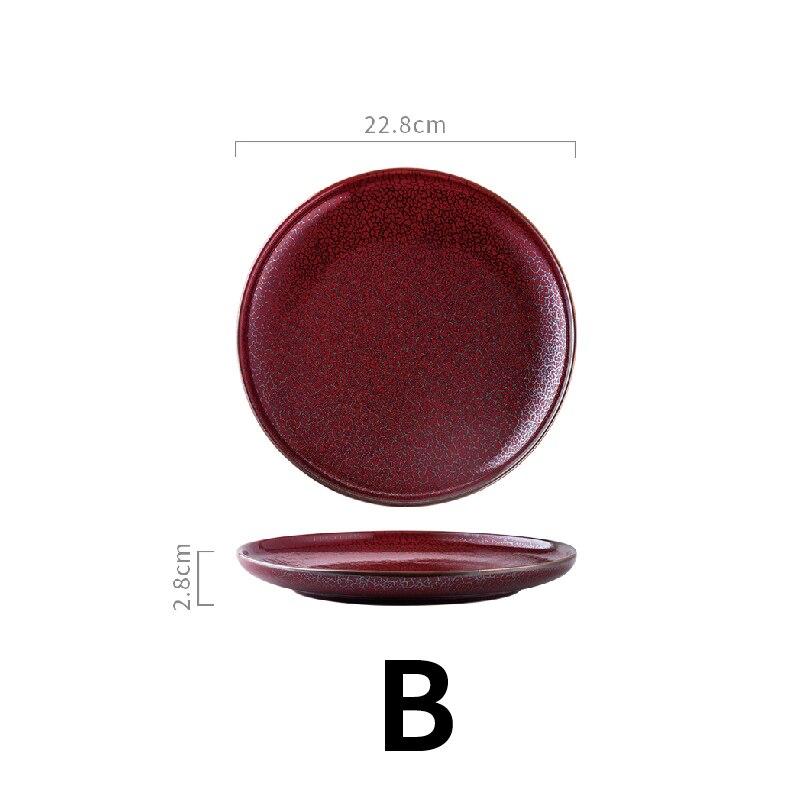 Red black ceramic plate set Kitchen restaurant party steak plate Dinner dish salad spaghetti Microwave trays can be used: B