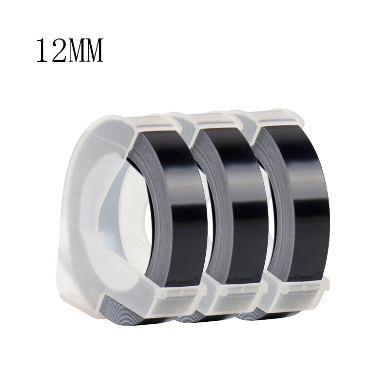 Yance 3 st svart 9mm 6mm 12mm 3d präglingstejp för dymo embossing label maker pvc etikett dymo tejp för motex  e101: 12mm svarta
