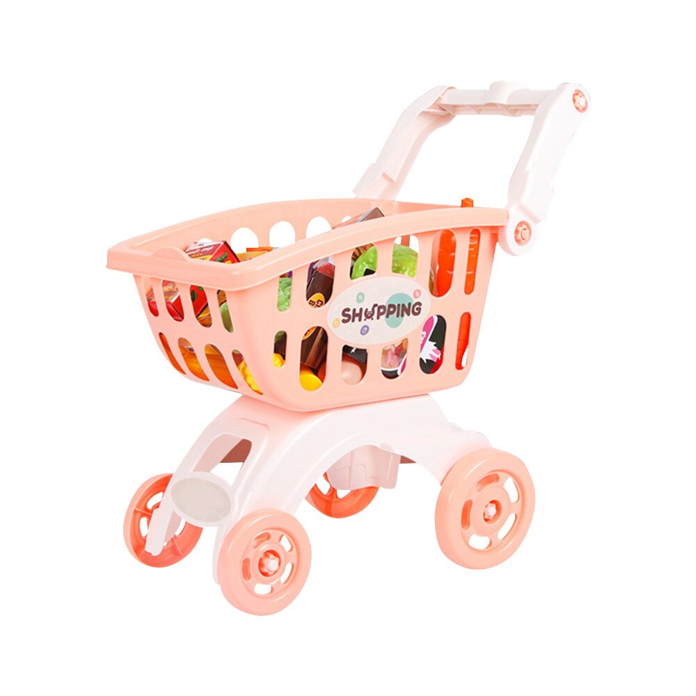 Børns simulering indkøbscenter supermarked vogn trolley legetøj håndvogne foregive legehus 1 stk indkøbskurv 22 stykker tilbehør: Lyserød