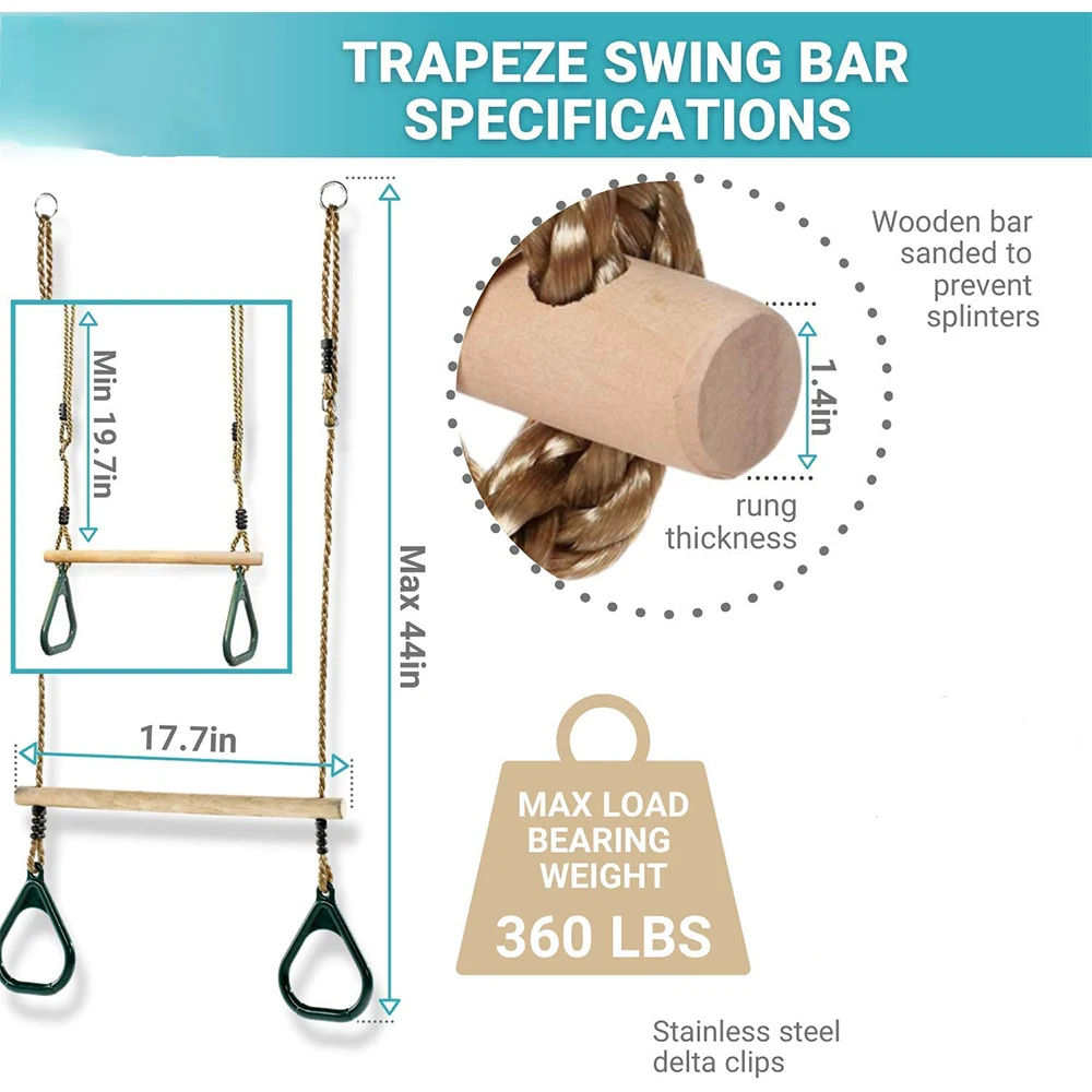 Houten trapeze met plastic gymringen Buiten Binnen Speeltuin 2-in-1 schommelset Accessoires voor kinderen