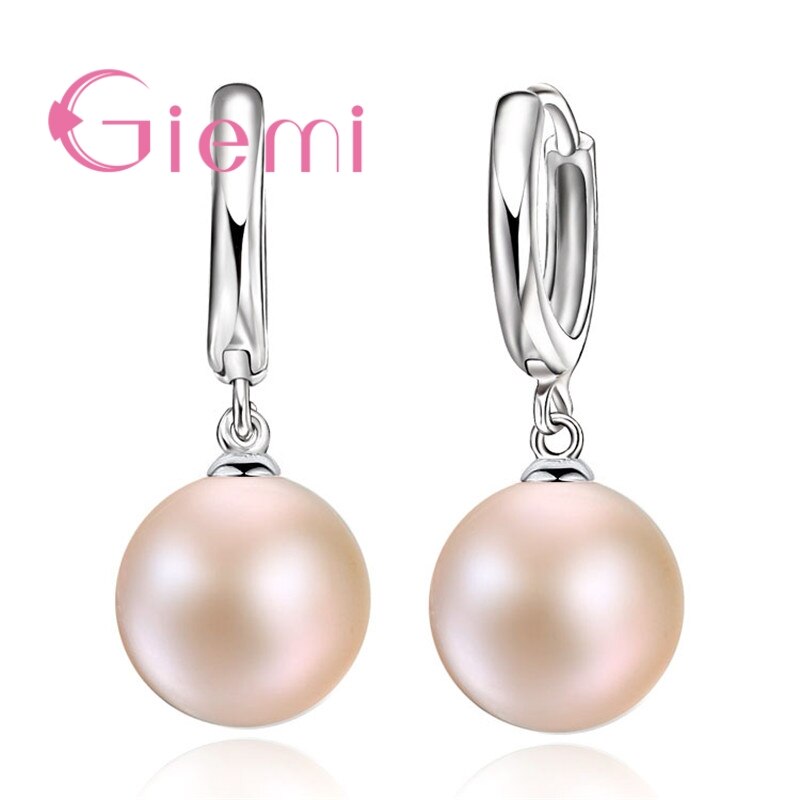 Pendientes de perlas de plata esterlina 925 para mujer y niña, accesorios de aro de perlas blancas, joyería de boda: Pink