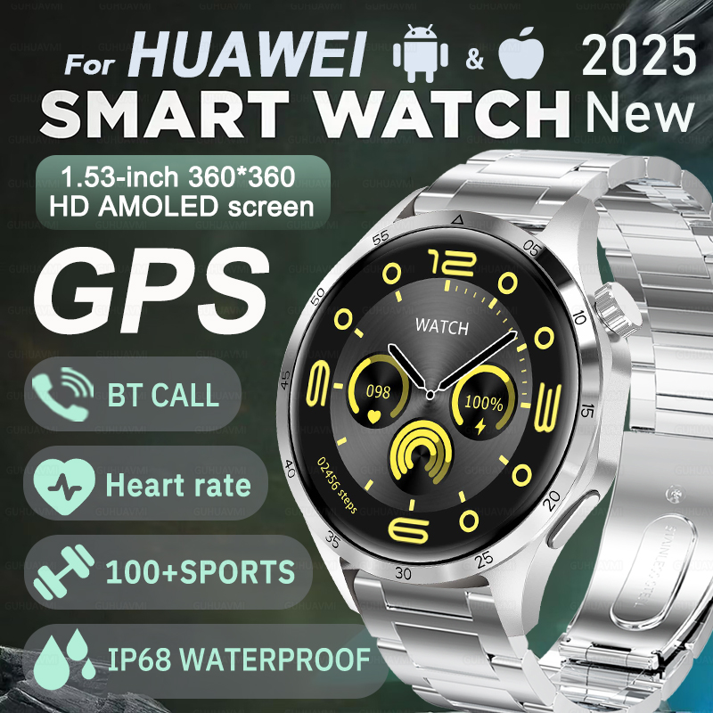 2025 tendências da moda novo gps relógio inteligente masculino freqüência cardíaca amoled nfc ip68 à prova dip68 água relógios esportivos bluetooth chamada twatch para huawei