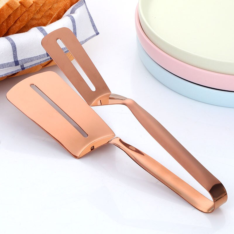 1pc madtang i rustfrit stål stegt fisk pizza bøf clips tang bbq grill tang non-stick grill grill tang køkkenværktøj: Rose guld
