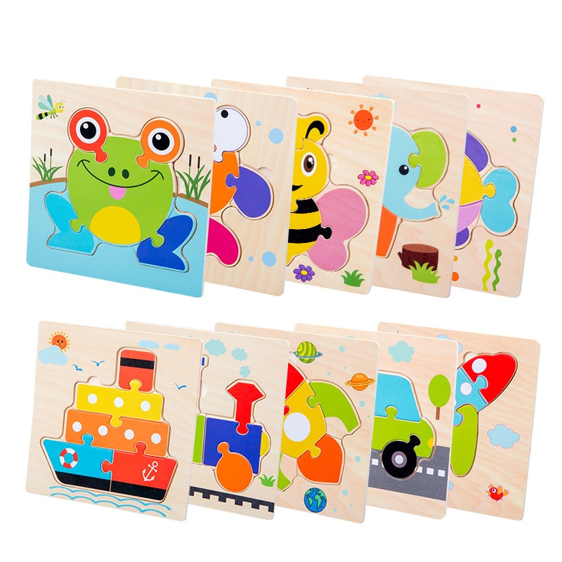 Dla dzieci 3D Puzzle drewniane Puzzle pokładzie rozpoznawania kolorów kształt pasujące Cartoon zwierząt Puzzle inteligentne zabawki dla dziecka w wieku 0-3 lat