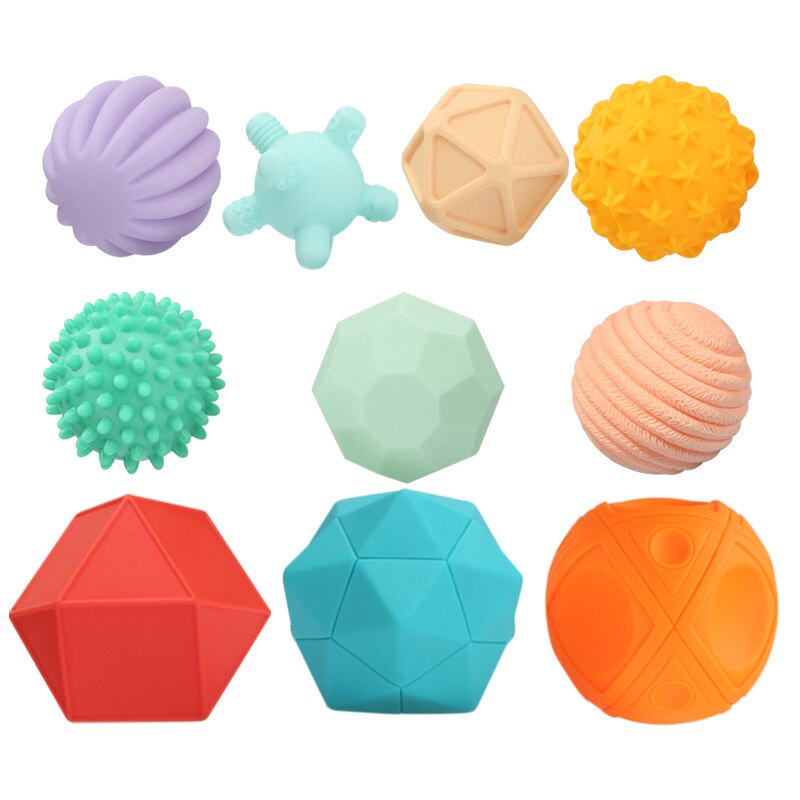 Pelotas de mano de juguete para bebés, juguete de pelota de mano de 6/10 uds, de goma suave texturizada, multisensorial