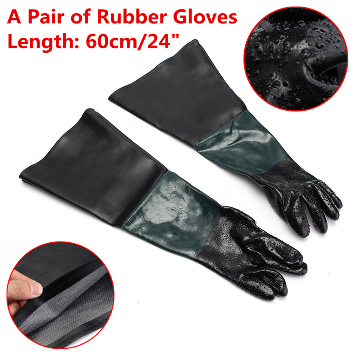 Gloves For Sandblast Cabinets Safety Glove 24''x10'' Rubber Sandblaster Sand Blast Sandblasting nitrile gloves black