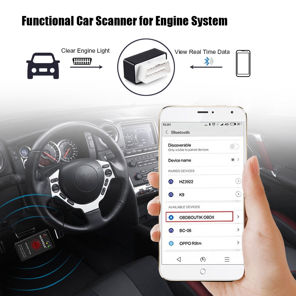 Herramienta de diagnóstico de coche, accesorio V1.5 ELM327 OBD2 escáner Bluetooth Pic18f25k80 OBD 2 Mini autoescáner ELM 327, escáner automático NX101 Pro
