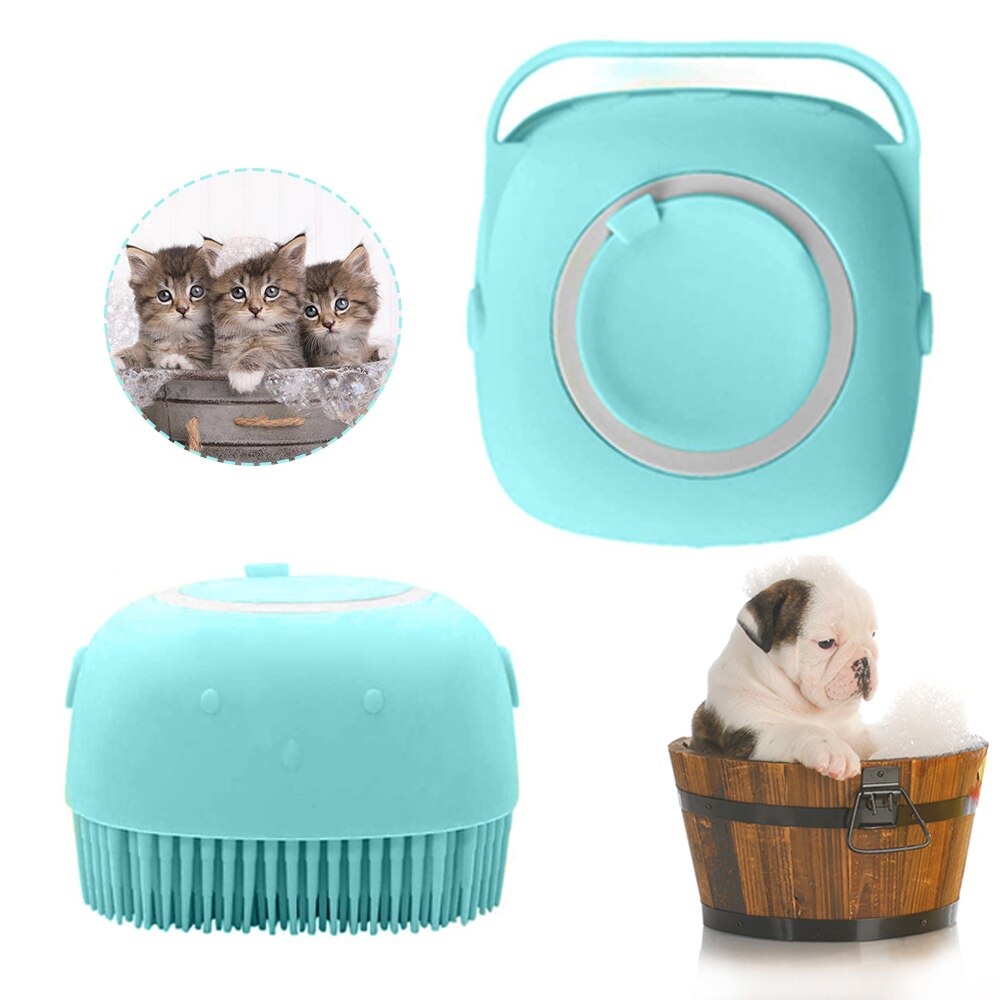 Hond Shampoo Borstel Kat Massage Kam Grooming Scrubber Borstel Voor Zwemmen Korte Haar Zachte Siliconen Rubber Borstels: Blue