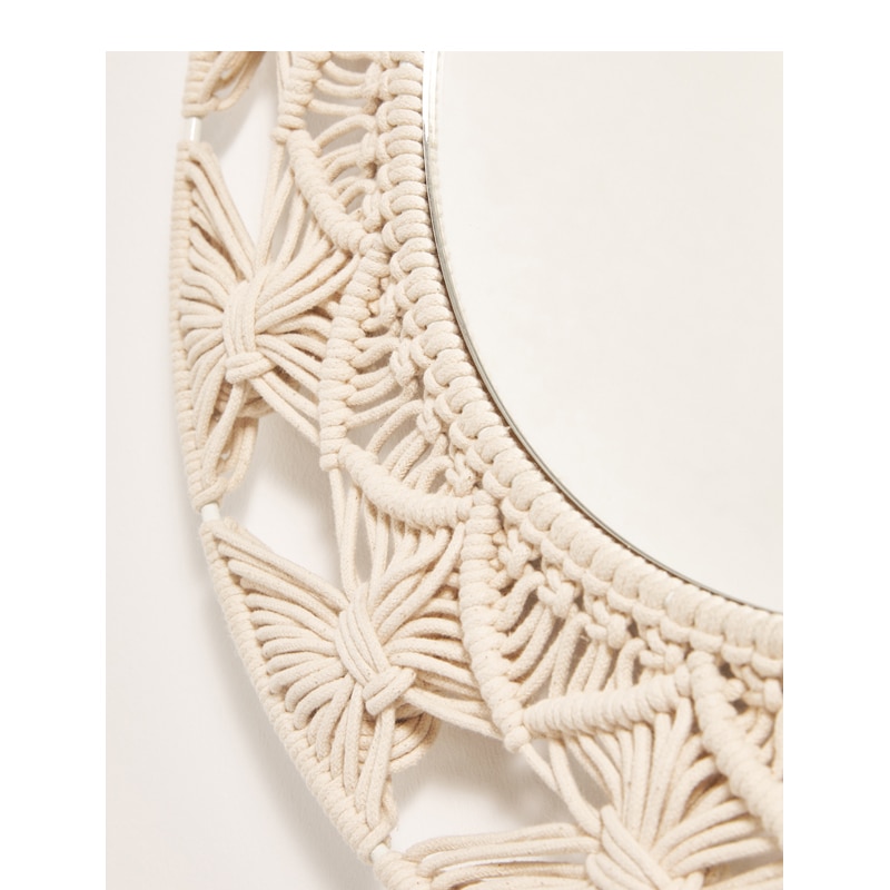 Tapisserie murale suspendue en macramé | Décoration murale en macramé, tapisserie avec nœud en tricot, miroir rond style bohème, décorations