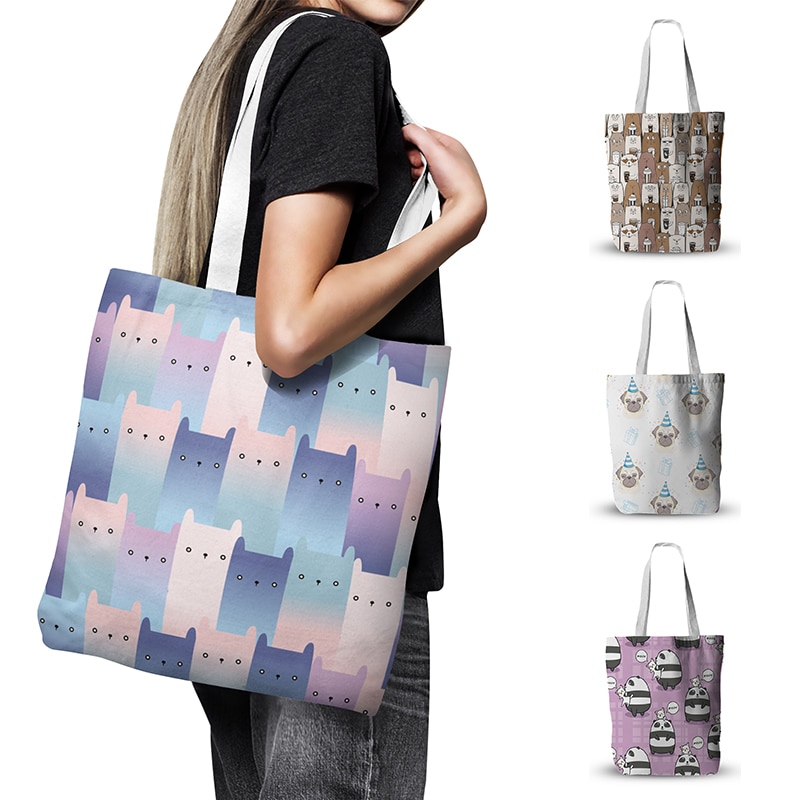 3D Gedrukt Mini Dier Canvas Tas Eenhoorn Handtas Reizen Strandtas Herbruikbare Schoudertas Kruidenier Opbergtas