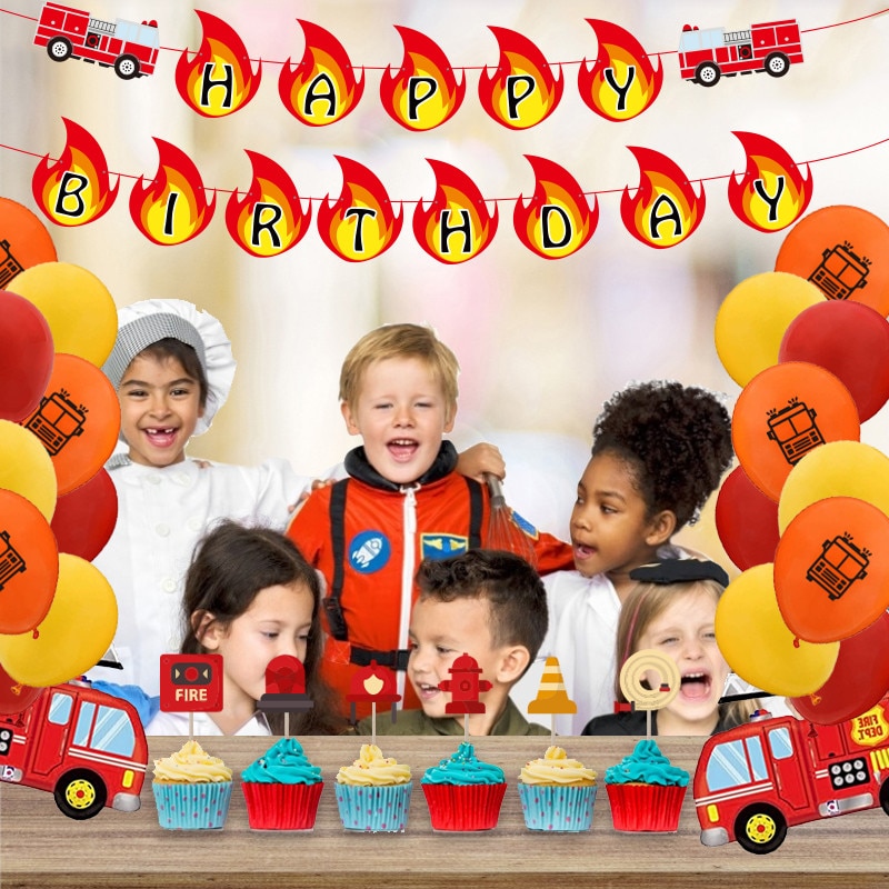 Brandman ballong pojke födelsedagsfest dekoration banner ballong set för barn fest brandman party baby shower dekoration