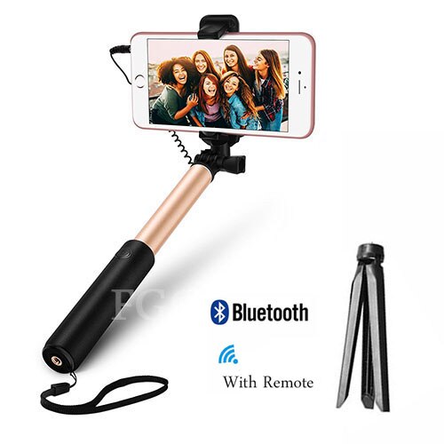 FGCLSY Metal palo Selfie con cable con Bluetooth remoto de trípode plegable portátil extensible Monopod para iphone 6 iphone 6s iOS: gold with tripod