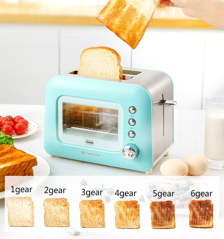 220V 800w Automatic Transparent electric toaster bread machine 6gears adjustment stainless steel Dust cover 2slices