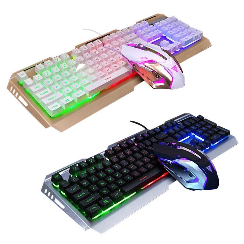 Mus tastatur sett  v1 kablet bakgrunnsbelyst opplyst usb gaming tastatur 3200 dpi gaming mus gamer bærbar datamaskin gaming mus