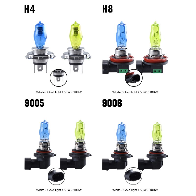 Atcomm 2 st  h3 h7 auto halogenlampor 6000k vita 12v h1 h4 h8 h9 h11 9005 hb3 9006 hb4 bil halogenlampa ampull voiture