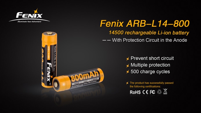Fenix ARB-L14-800 3.6V 14500 800Mah Oplaadbare Li-Ion Batterij Met Bescherming Circuit(1Pcs)