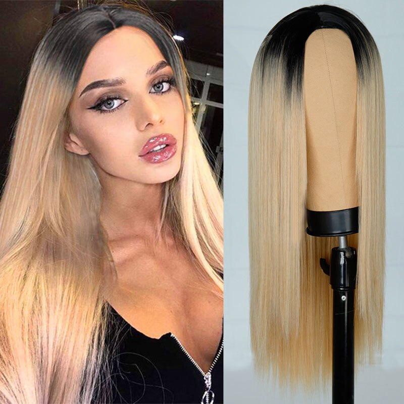 Peluca de pelo sintético para mujer, largo, liso, Rosa, Verde, con cierre, para uso diario, juego de peluca precoloreada: R2-27-613