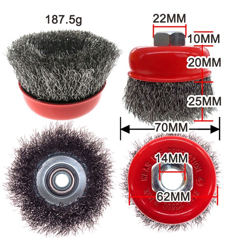 3 Inch Crimped Wire Brush For Grinders,Wire Cup Brush, M14, 2Pack, Red