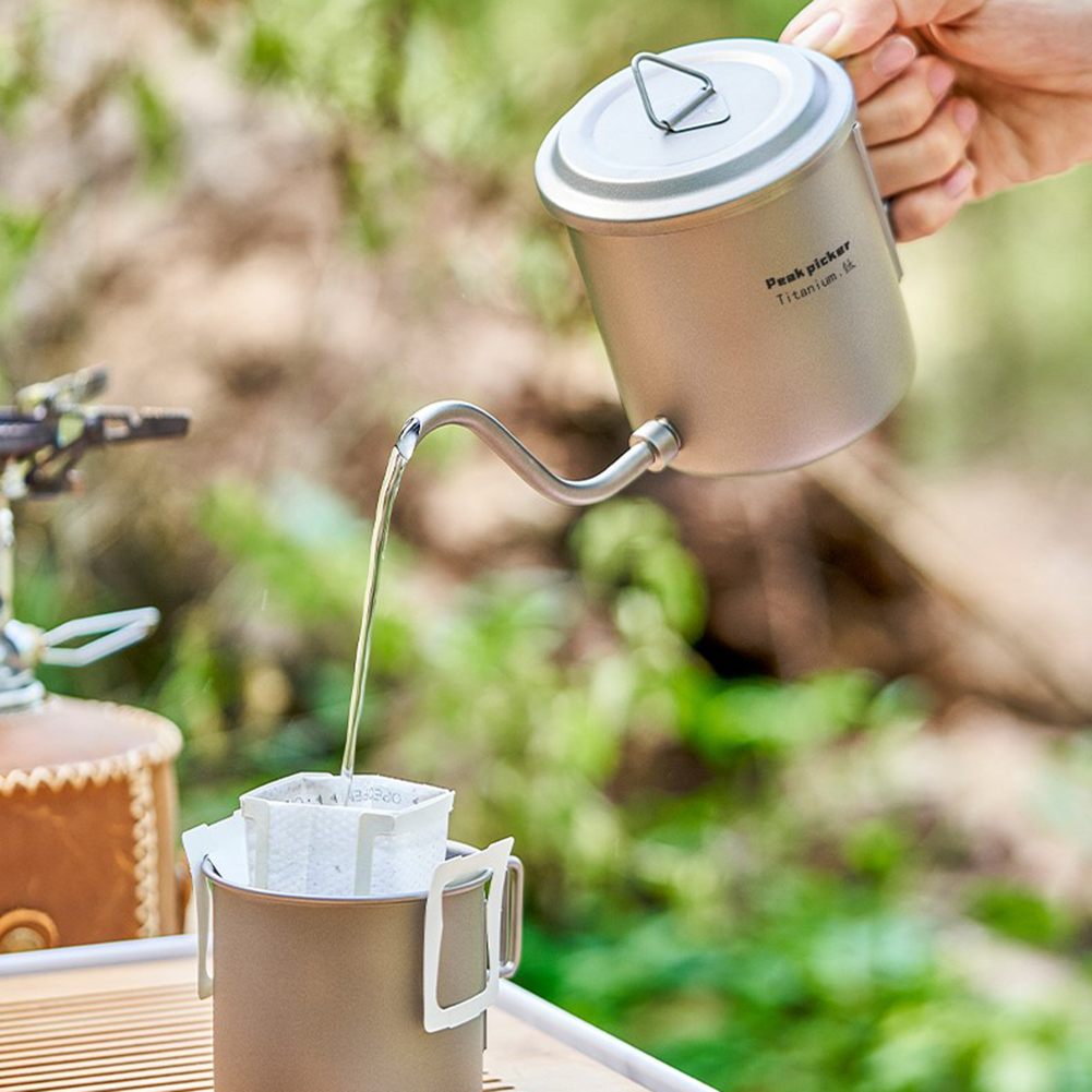 420ml Detachable Titanium Pour Over Kettle Coffee Tea Pot Cup with Folding Detachable Long Narrow Spout Filter Foldable Handle