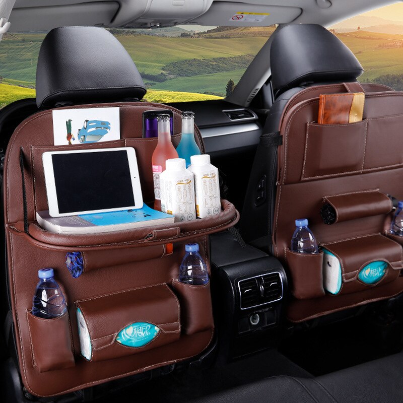 Top Car seat storage bag car seat back bag car styling Multifunction bag child safety seat car steat back bag: Coffee A