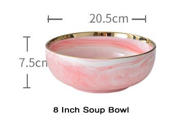 1pc pink marmor keramisk middagstallerken risnudler salatskål suppe tallerkener frugt spisestel sæt hjemmeservice køkken kok: 8 tommer suppeskål