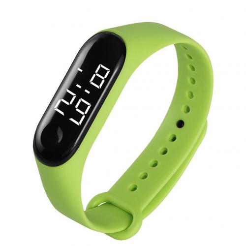 M3 Children Solid Color Adjustable Strap LED Digital Electronic Wrist Watch: Green