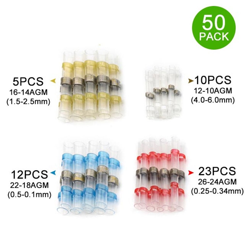 100/50 stuks gemengde krimpkous soldeerklemmen waterdichte soldeerhuls buis elektrische draad geïsoleerde stootverbinders kit