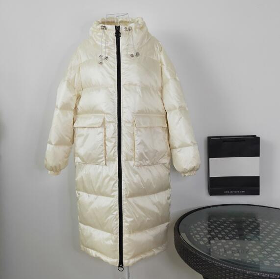 Vinter hvit andedun jakke kvinner lang dun parka langermet varm løs dunfrakk kvinnelig vinterjakke dame yttertøy: beige / Xl