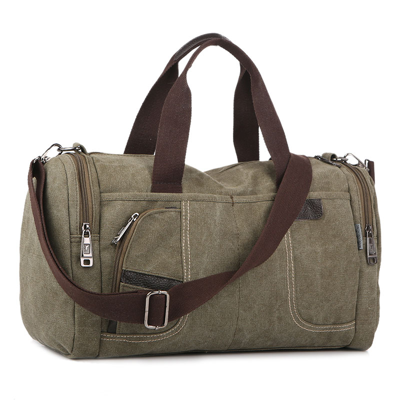 Korean Version of the Simple Men's Handbag Casual Wild Large Capacity Canvas Bag Personality Shoulder Messenger Bag: Army green