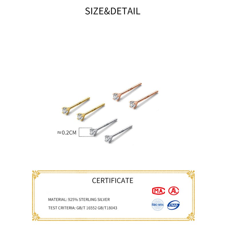 Mini-Zirkon-Ohrstecker aus 925er-Sterlingsilber, echter feiner Schmuck, minimalistische kleine Ohrstecker für Frauen, Silber 925, koreanisches Mädchen