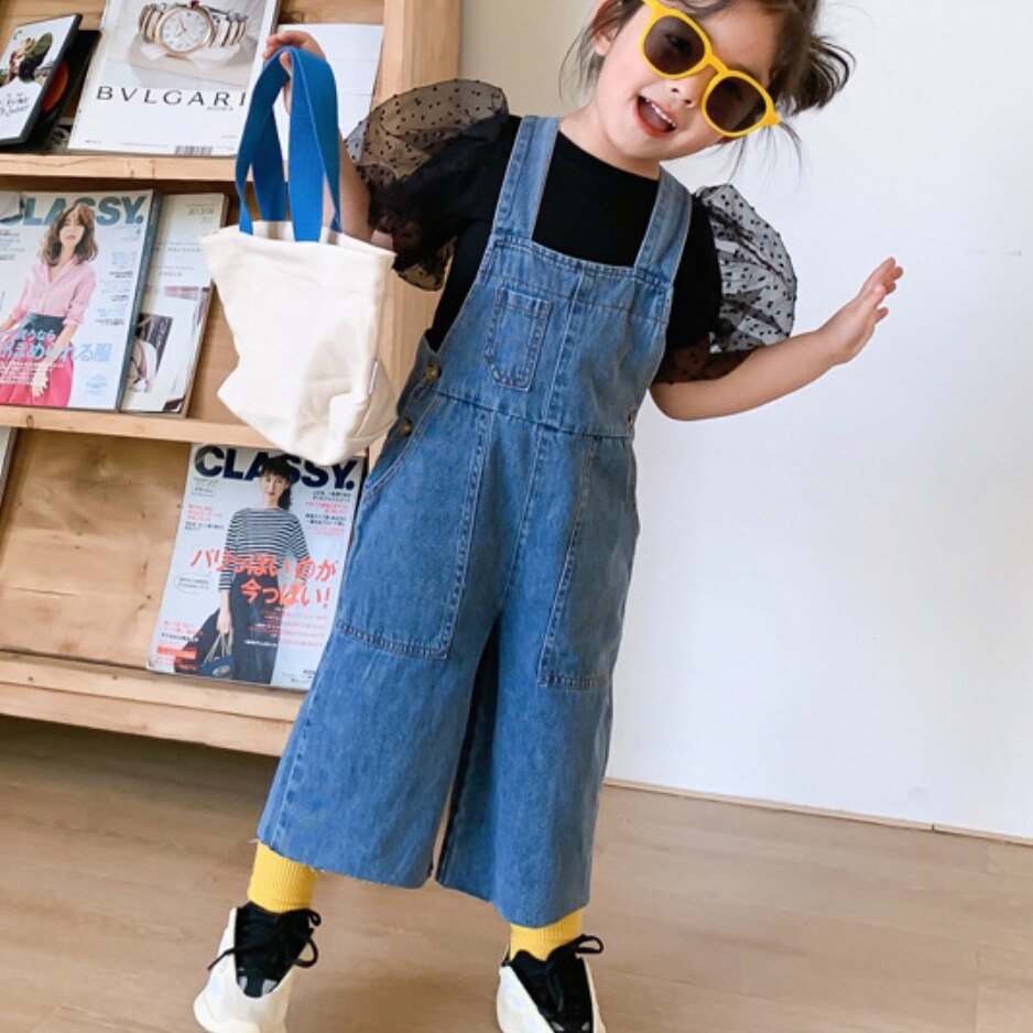 Baby boy flickoverall jeans vår barn bule haklapp overall byxor ledig mjuk tjej jeans jumpsuit barn breda ben